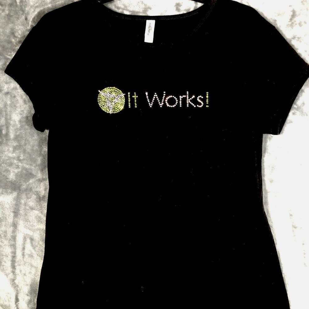 It Works Global Women’s Shirt It Works Bling Black/Green Studded T-Shirt - Picture 5 of 10